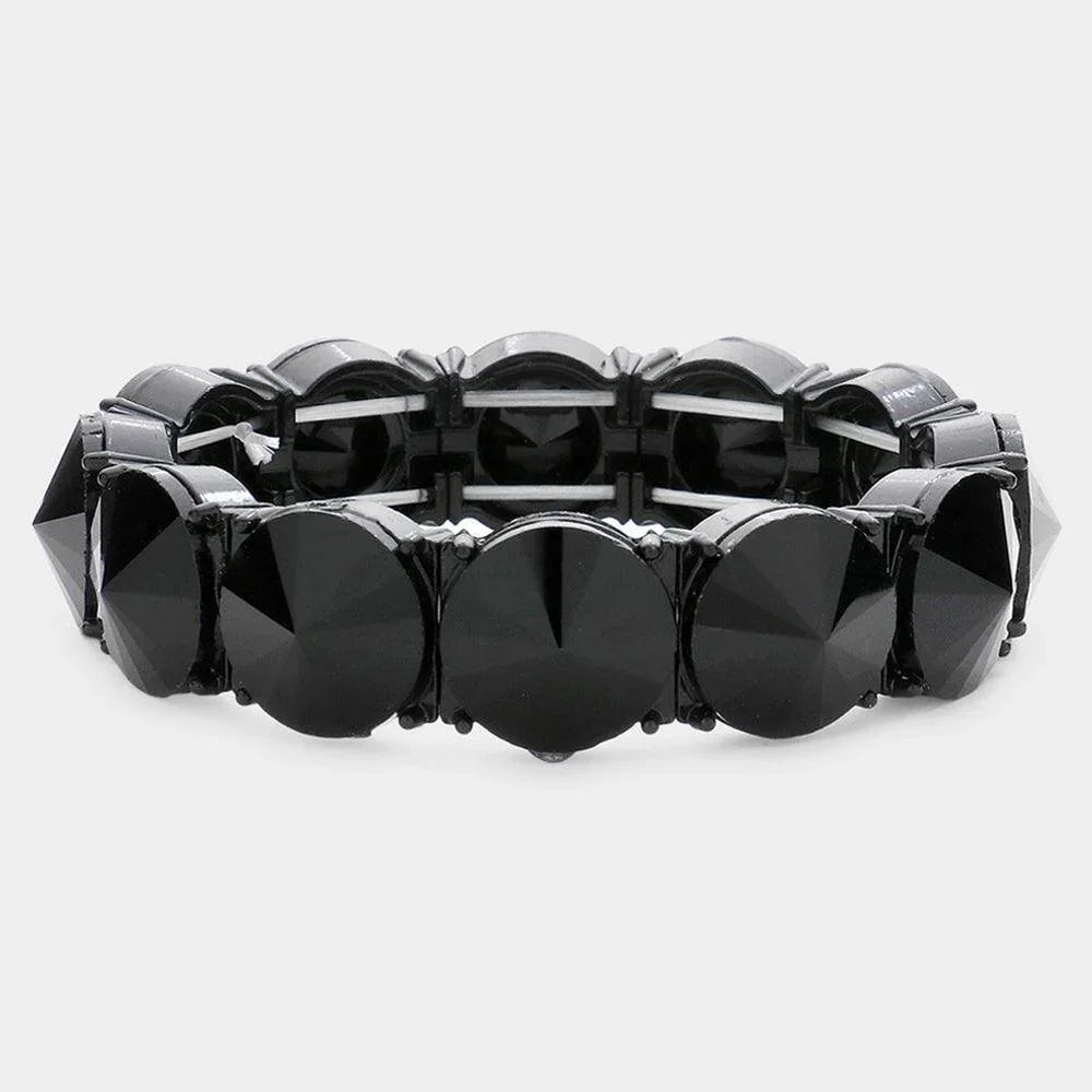 Black Round Stone Stretch Evening Bracelet - Jewelry Store by Erik Rayo
