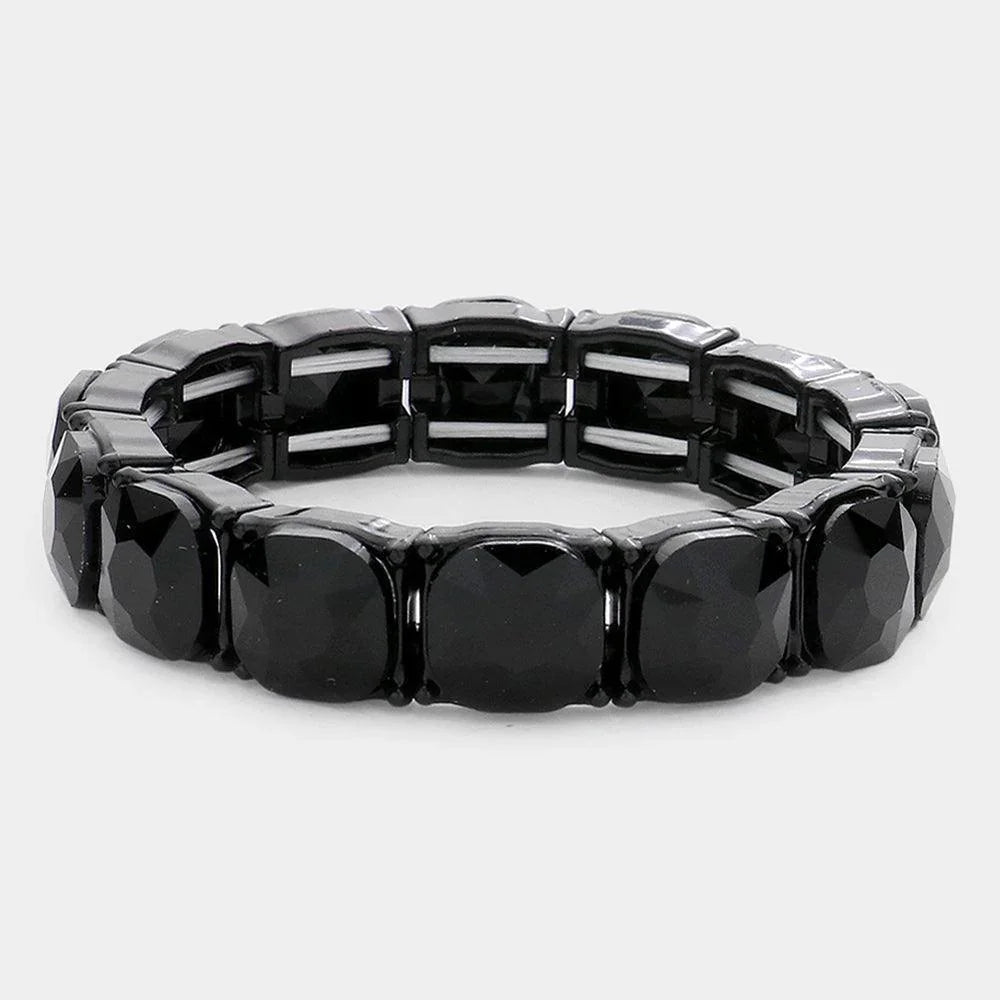 Black Cushion Square Stone Stretch Evening Bracelet - Jewelry Store by Erik Rayo