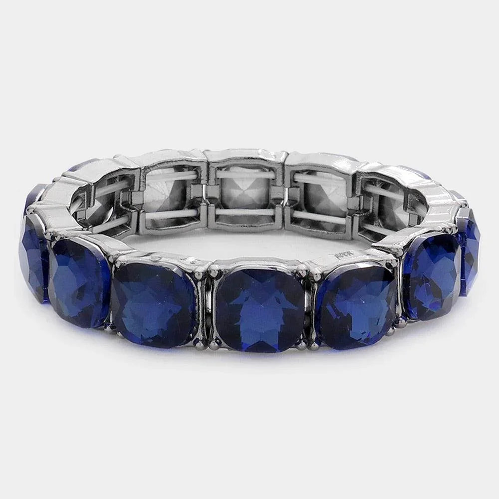 Blue Cushion Square Stone Stretch Evening Bracelet - Jewelry Store by Erik Rayo