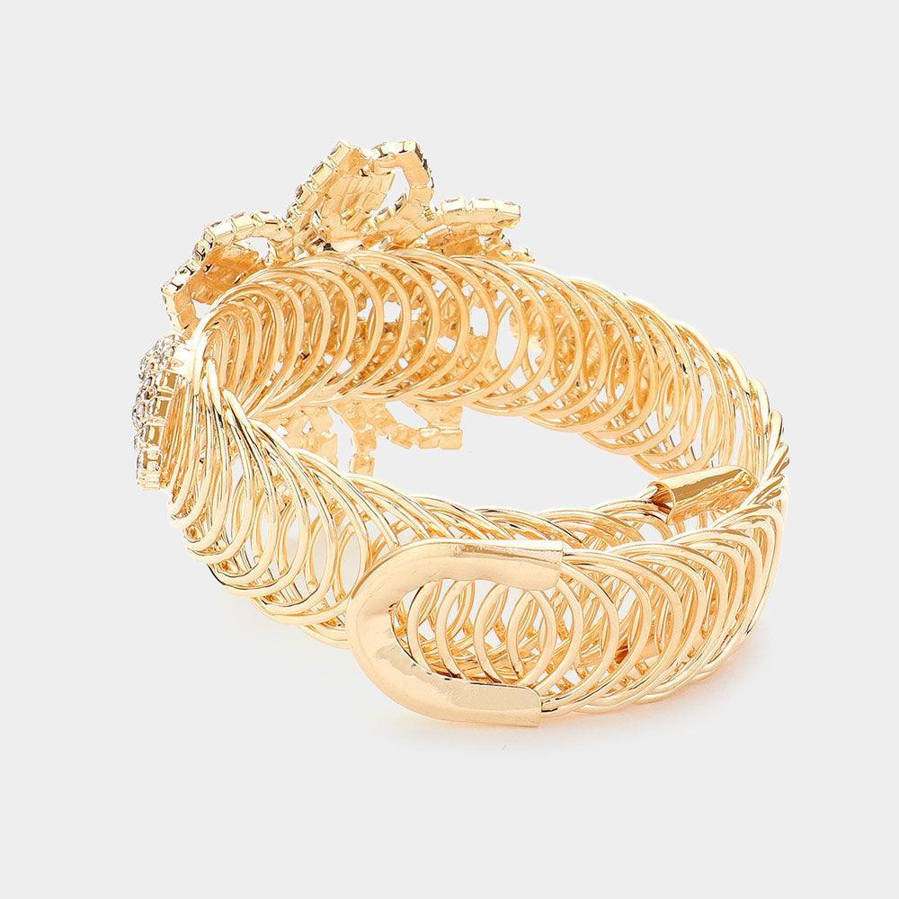Gold Rhinestone Paved Flower Evening Adjustable Bracelet - Jewelry Store by Erik Rayo