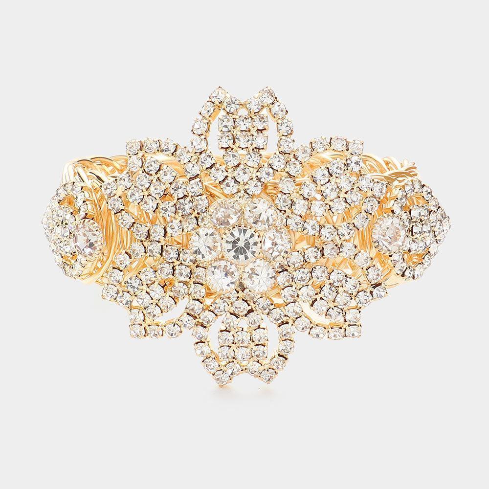 Gold Rhinestone Paved Flower Evening Adjustable Bracelet - Jewelry Store by Erik Rayo