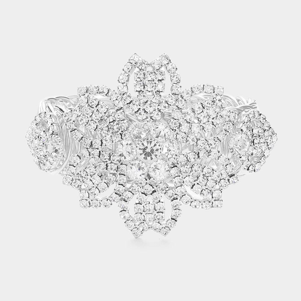 Silver Rhinestone Paved Flower Evening Adjustable Bracelet - Jewelry Store by Erik Rayo