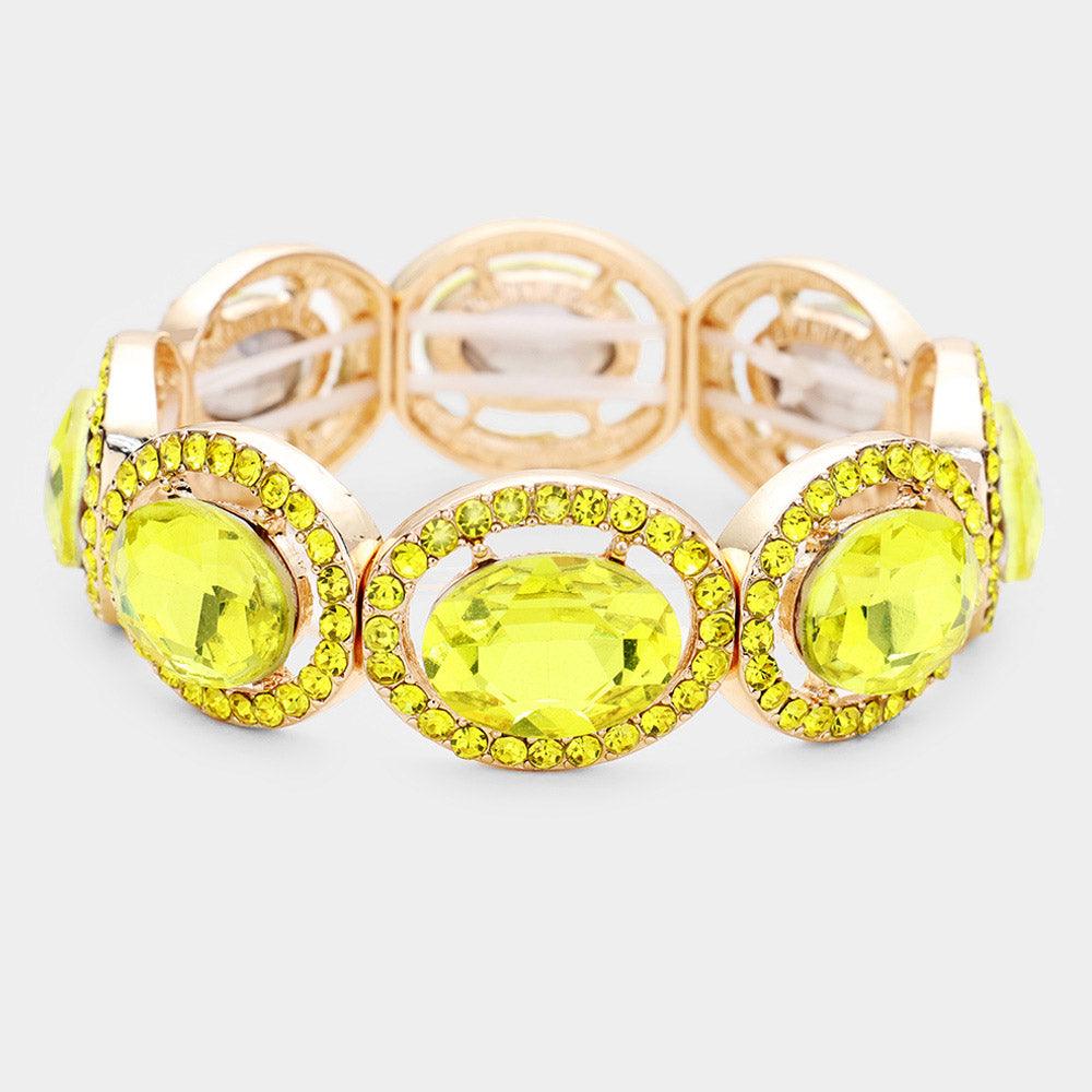 Yellow Crystal Rhinestone Oval Stretch Evening Bracelet