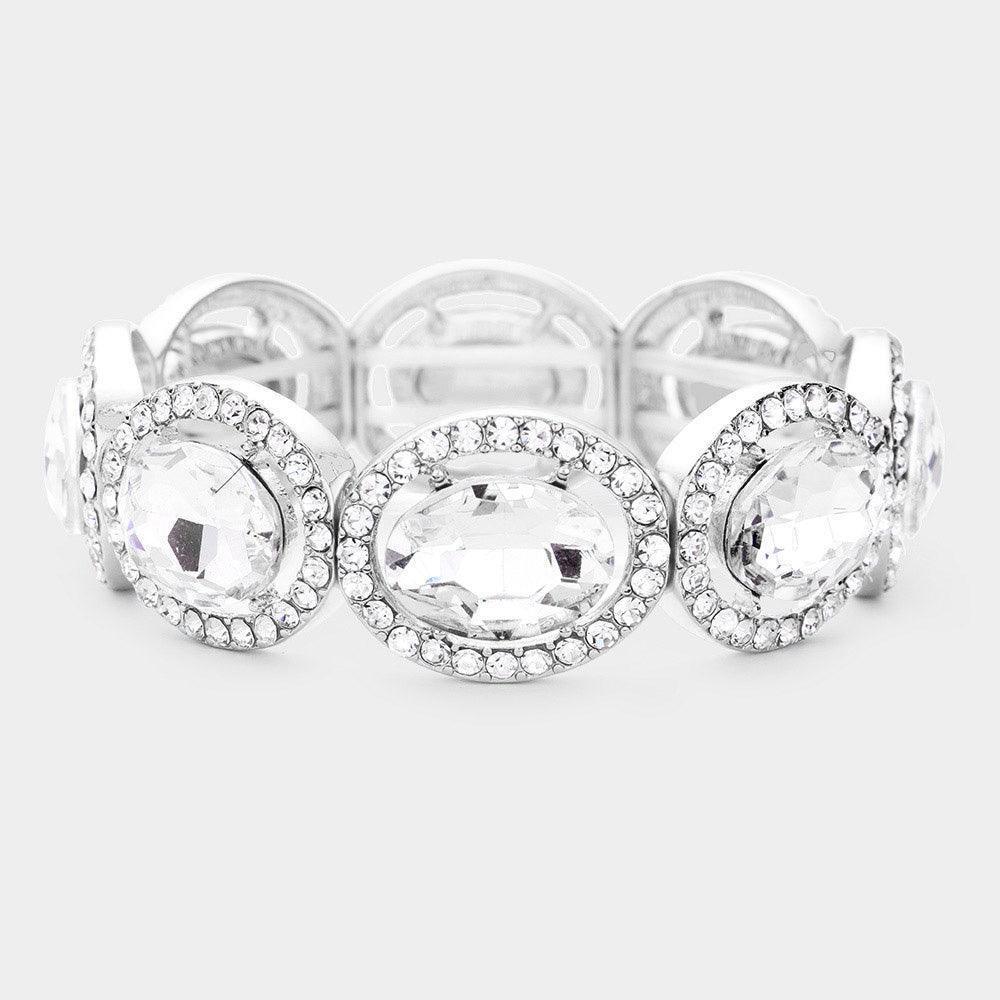 Clear Crystal Rhinestone Oval Stretch Evening Bracelet - Jewelry Store by Erik Rayo