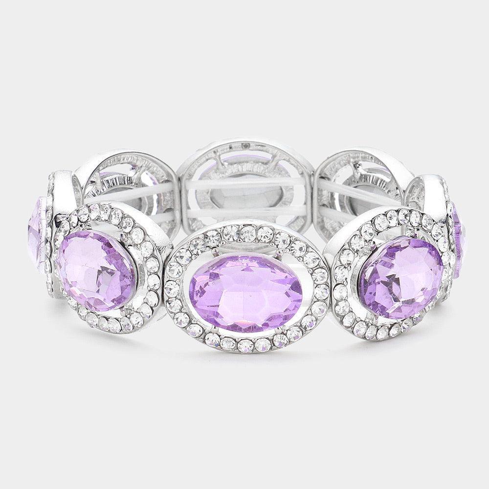 Lavender Crystal Rhinestone Oval Stretch Evening Bracelet - Jewelry Store by Erik Rayo