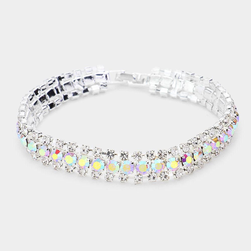 Silver Crystal Rhinestone Evening Bracelet