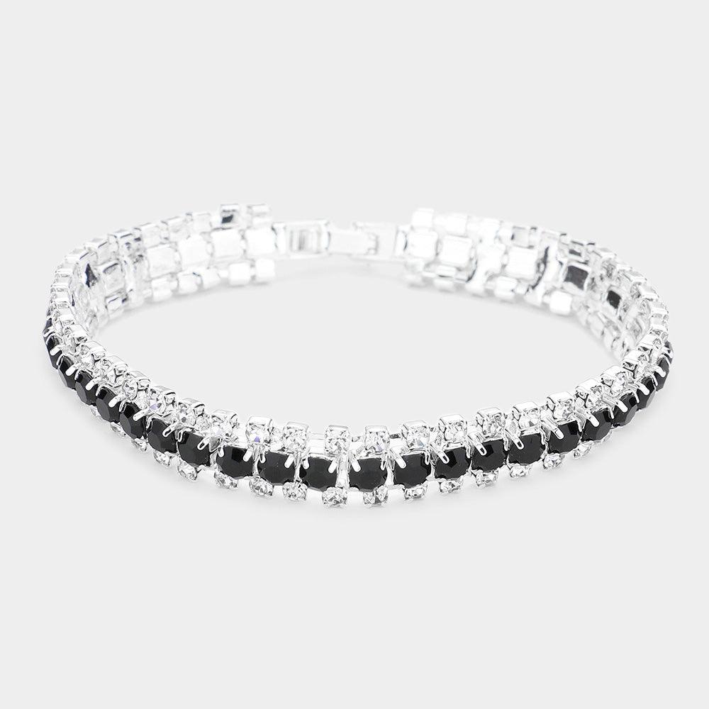 Silver Crystal Rhinestone Evening Bracelet