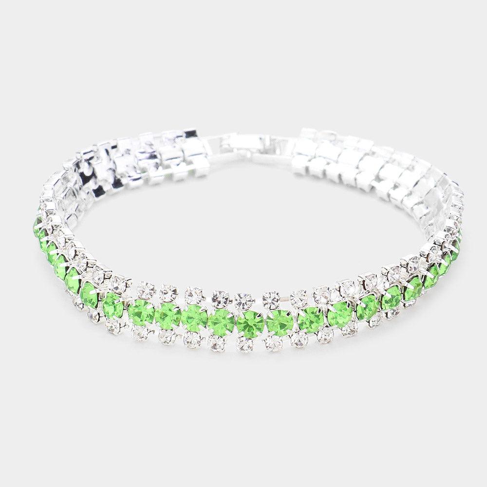 Green Crystal Rhinestone Evening Bracelet