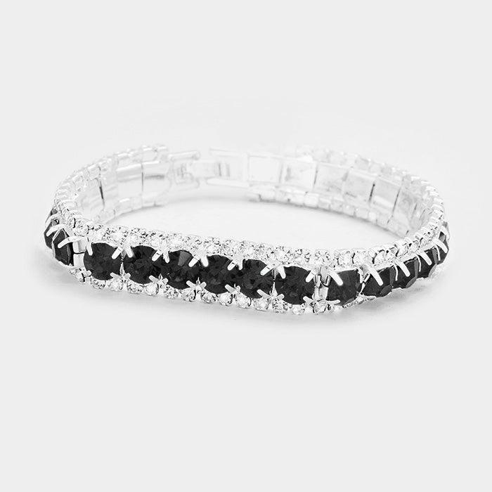 Silver Marquise Crystal Rhinestone Trim Evening Bracelet