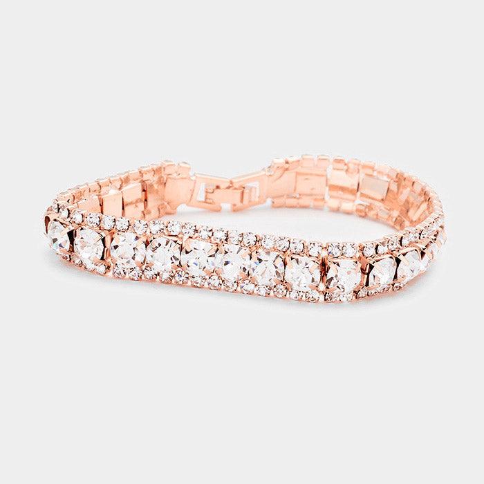 Rose Gold Marquise Crystal Rhinestone Trim Evening Bracelet