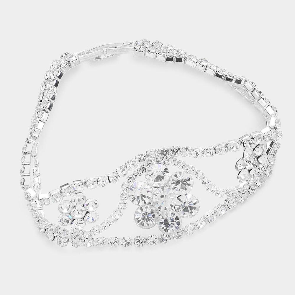 Silver Floral Rhinestone Evening Bracelet - Jewelry Store by Erik Rayo