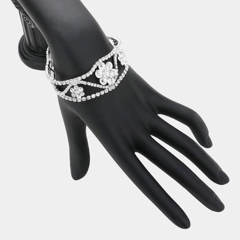 Silver Floral Rhinestone Evening Bracelet - Jewelry Store by Erik Rayo