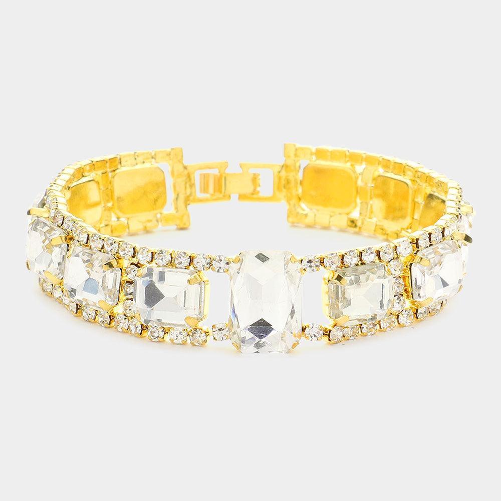 Gold Smoothed Square Rhinestone Evening Bracelet - Jewelry Store by Erik Rayo