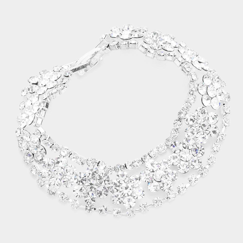 Silver Flower Rhinestone Evening Bracelet - Jewelry Store by Erik Rayo