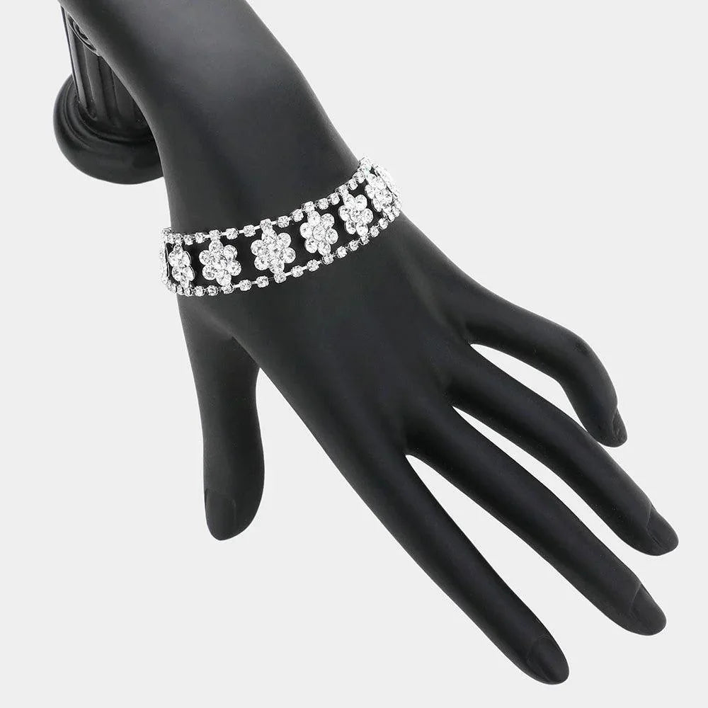 Silver Flower Rhinestone Evening Bracelet - Jewelry Store by Erik Rayo