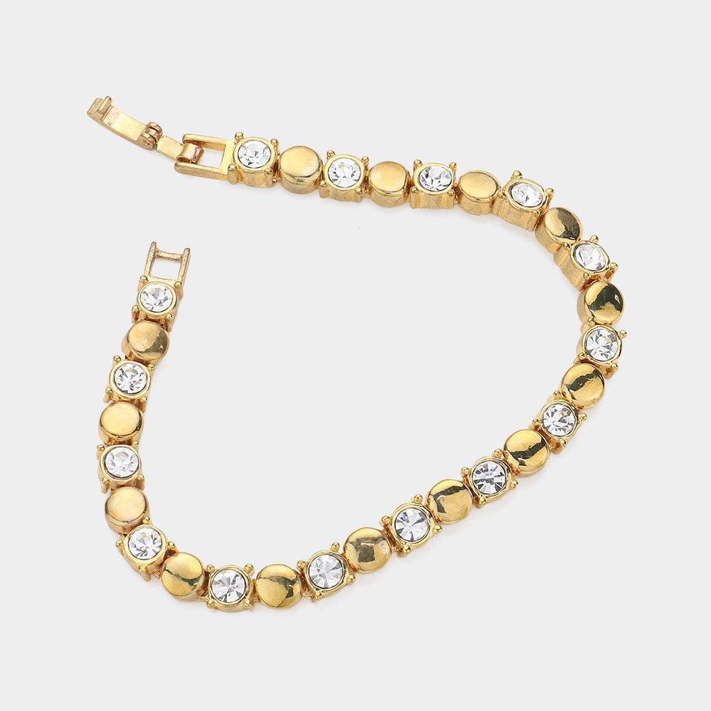 Clear Crystal Rhinestone Bezel Metal Link Bracelet - Jewelry Store by Erik Rayo
