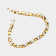 Load image into Gallery viewer, Clear Crystal Rhinestone Bezel Metal Link Bracelet

