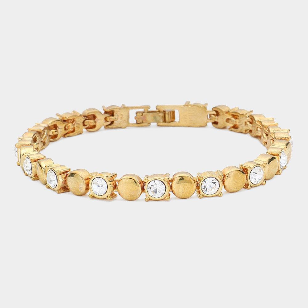 Clear Crystal Rhinestone Bezel Metal Link Bracelet - Jewelry Store by Erik Rayo
