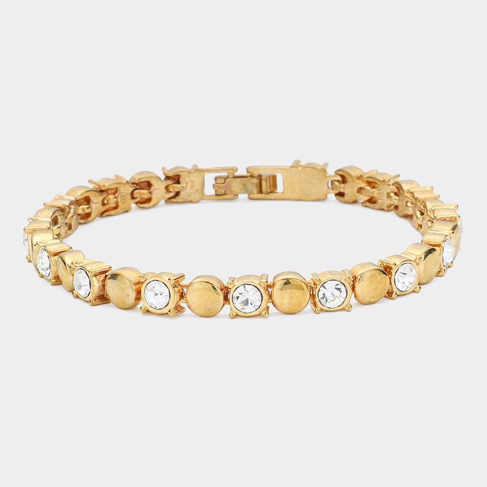 Clear Crystal Rhinestone Bezel Metal Link Bracelet