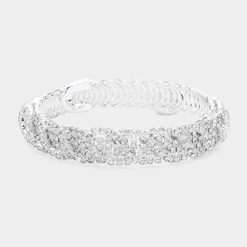Silver Rhinestone Paved Twisted Adjustable Evening Bracelet - Jewelry Store by Erik Rayo