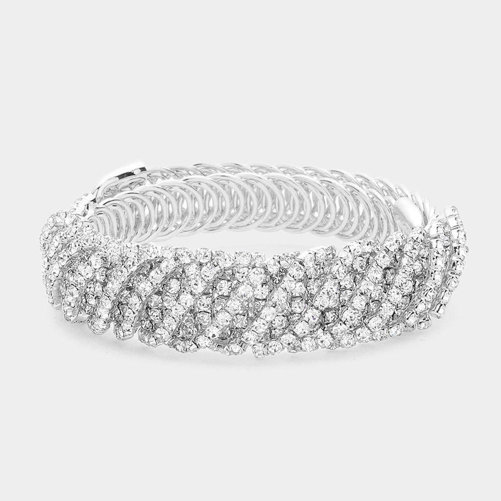 Silver Rhinestone Paved Adjustable Evening Bracelet