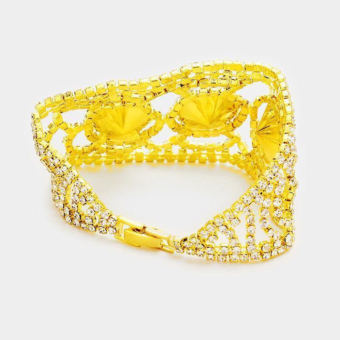 Gold Triple Circle Glass Stone Rhinestone Evening Bracelet - Jewelry Store by Erik Rayo