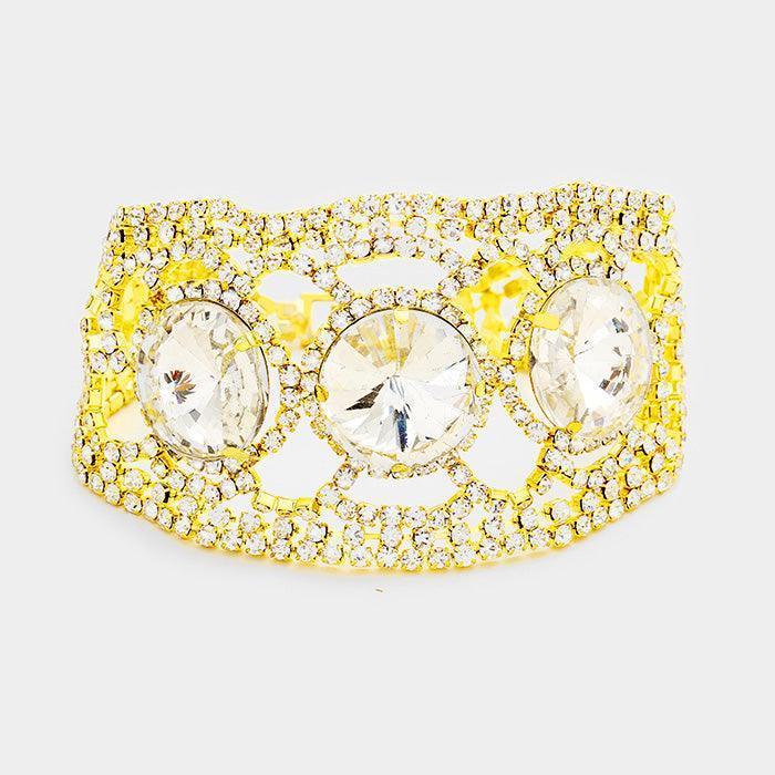 Gold Triple Circle Glass Stone Rhinestone Evening Bracelet - Jewelry Store by Erik Rayo