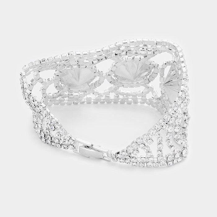 Silver Triple Circle Glass Stone Rhinestone Evening Bracelet - Jewelry Store by Erik Rayo