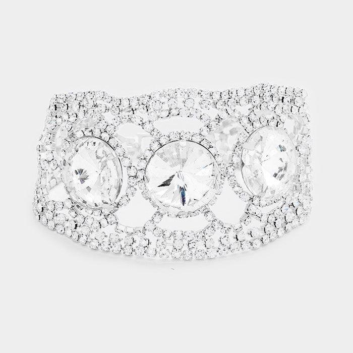 Silver Triple Circle Glass Stone Rhinestone Evening Bracelet - Jewelry Store by Erik Rayo