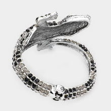 Load image into Gallery viewer, Hematite Crystal Rhinestone Crocodile/Alligator Embellished Evening Hinged Bracelet
