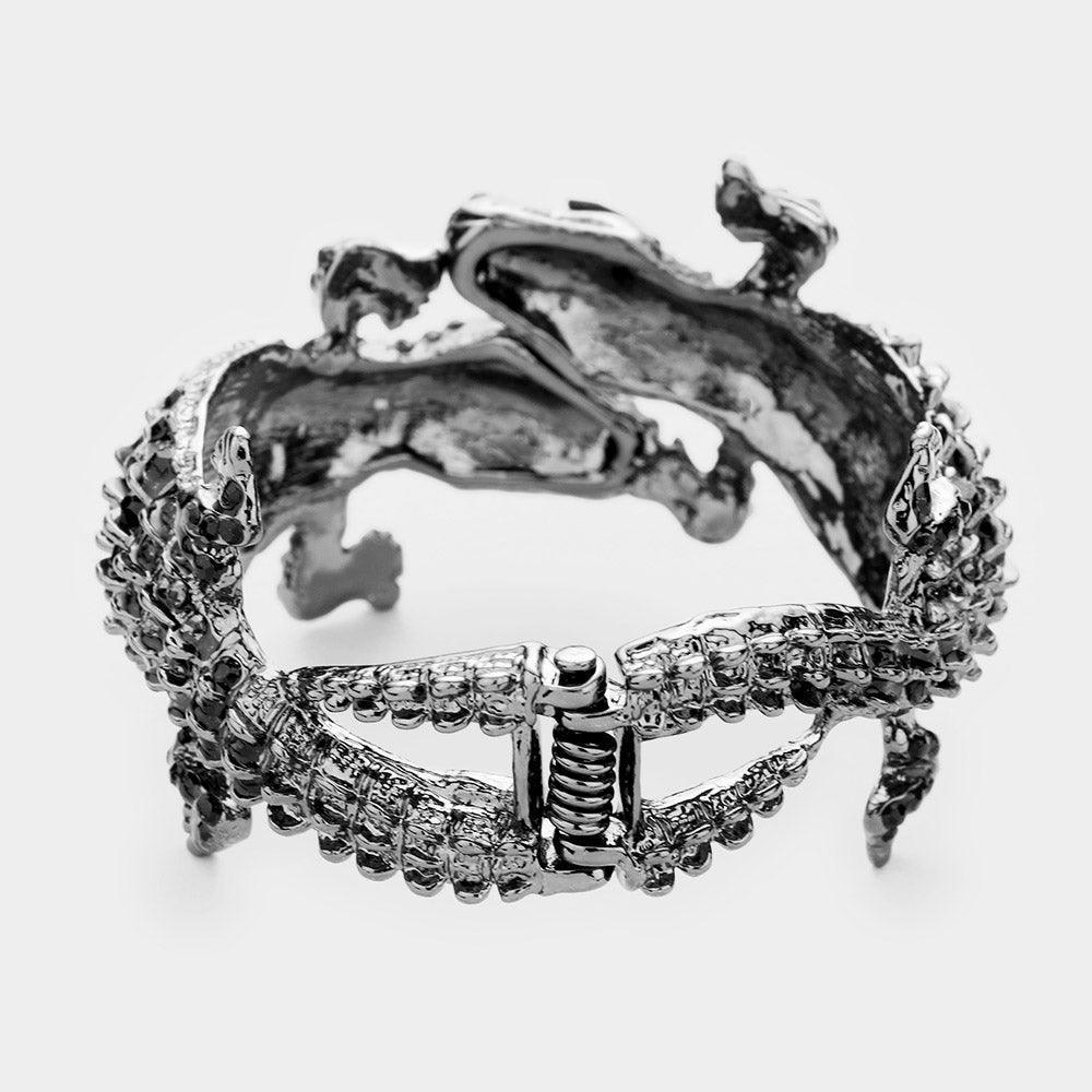 Black Crystal Rhinestone Double Crocodile/Alligator Evening Hinged Bracelet - Jewelry Store by Erik Rayo