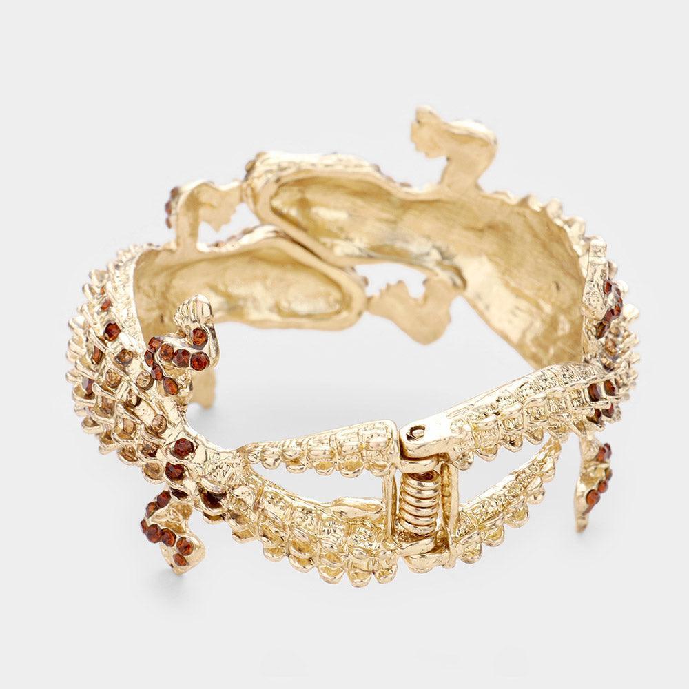 Brown Crystal Rhinestone Double Crocodile/Alligator Evening Hinged Bracelet - Jewelry Store by Erik Rayo