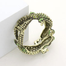 Load image into Gallery viewer, Green Crystal Rhinestone Double Crocodile/Alligator Evening Hinged Bracelet
