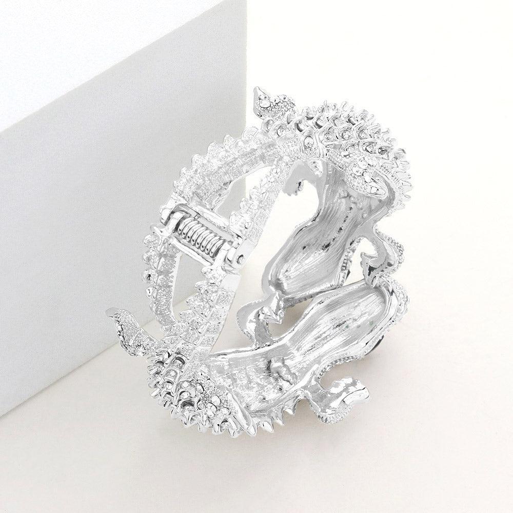 Silver Crystal Rhinestone Double Crocodile/Alligator Evening Hinged Bracelet - Jewelry Store by Erik Rayo