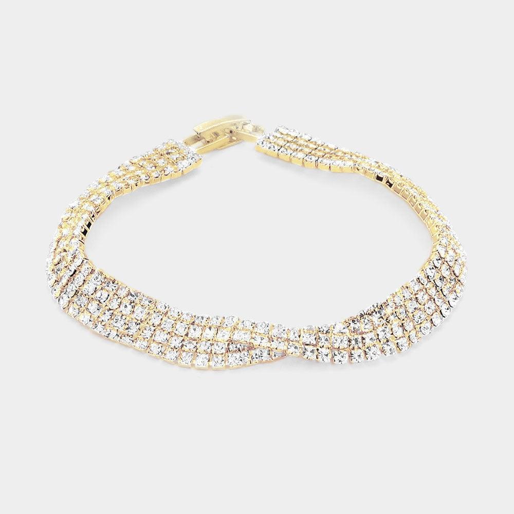 Gold Crossed 4row crystal rhinestone evening bracelet - Jewelry Store by Erik Rayo