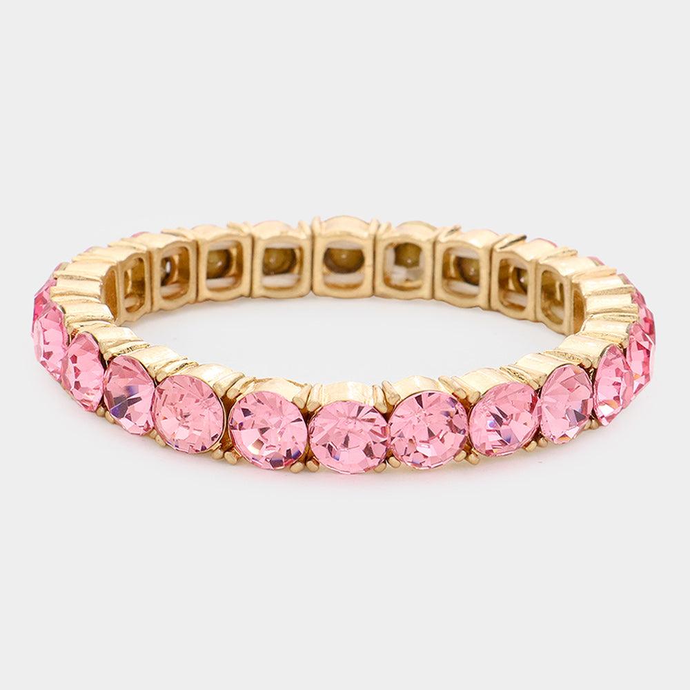 Pink Round Stone Stretch Evening Bracelet