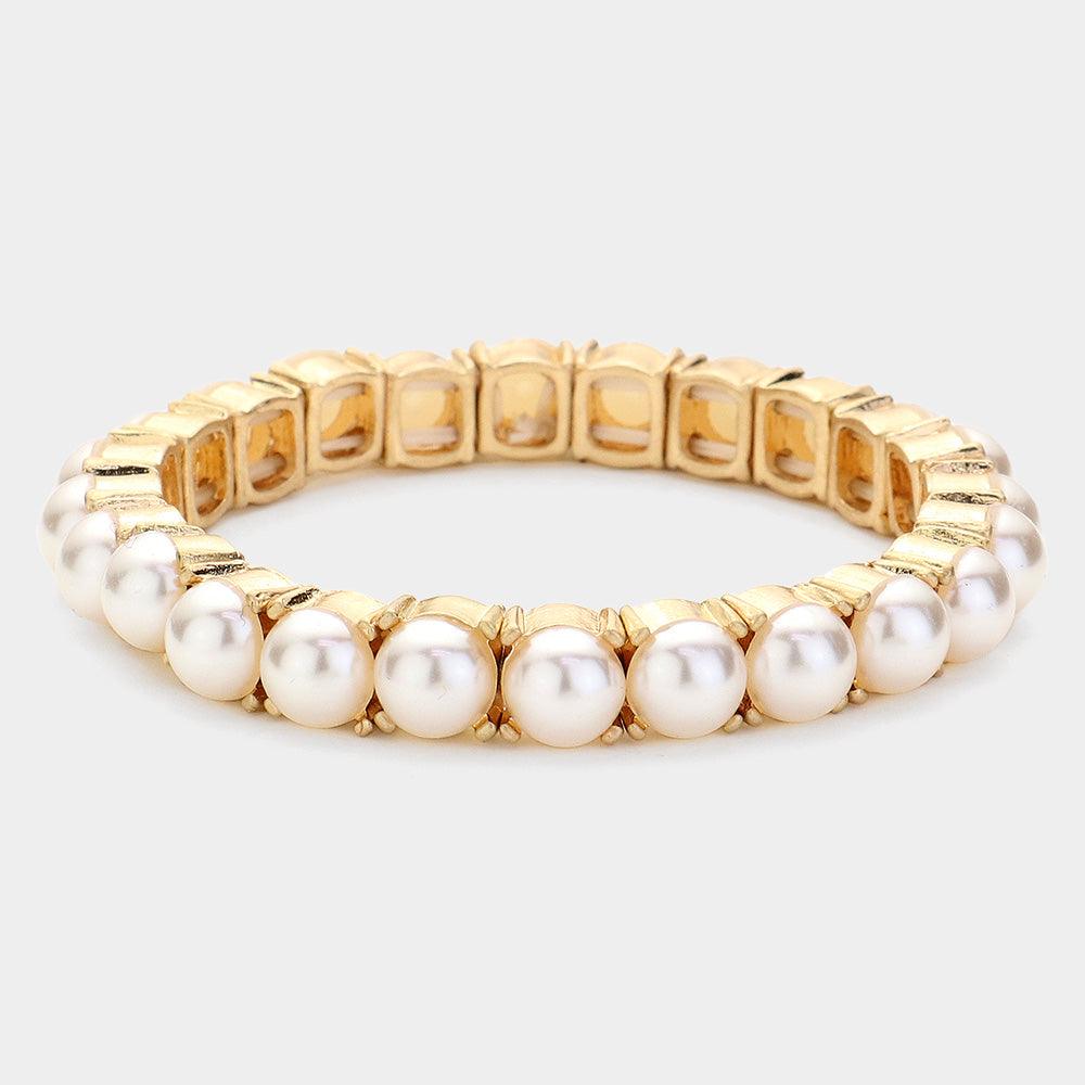 Cream Round Pearl Stretch Bracelet