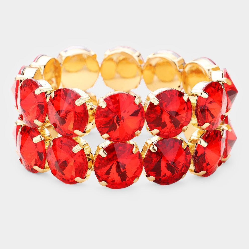 Red Glass Crystal Evening Stretch Bracelet - Jewelry Store by Erik Rayo