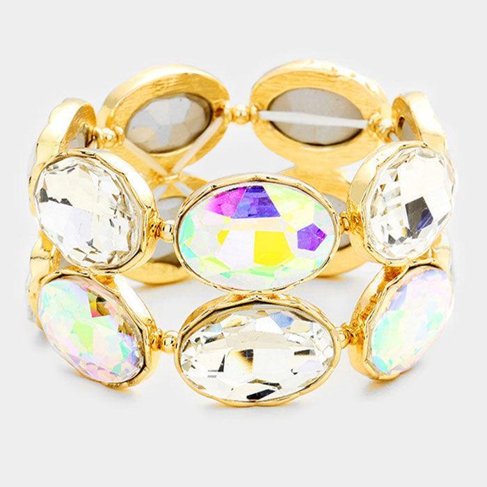 Gold Oval Rhinestone Stretch Evening Bracelet - Jewelry Store by Erik Rayo