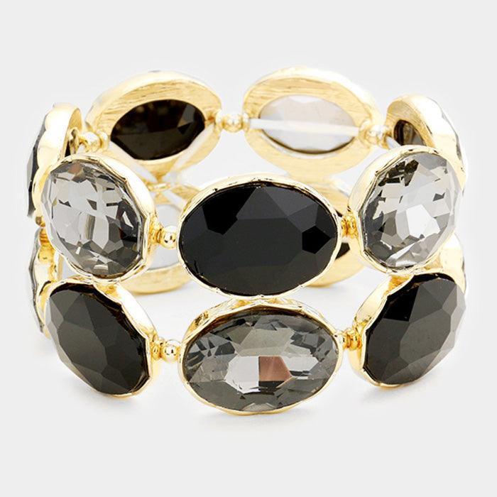 Black Oval Rhinestone Stretch Evening Bracelet - Jewelry Store by Erik Rayo