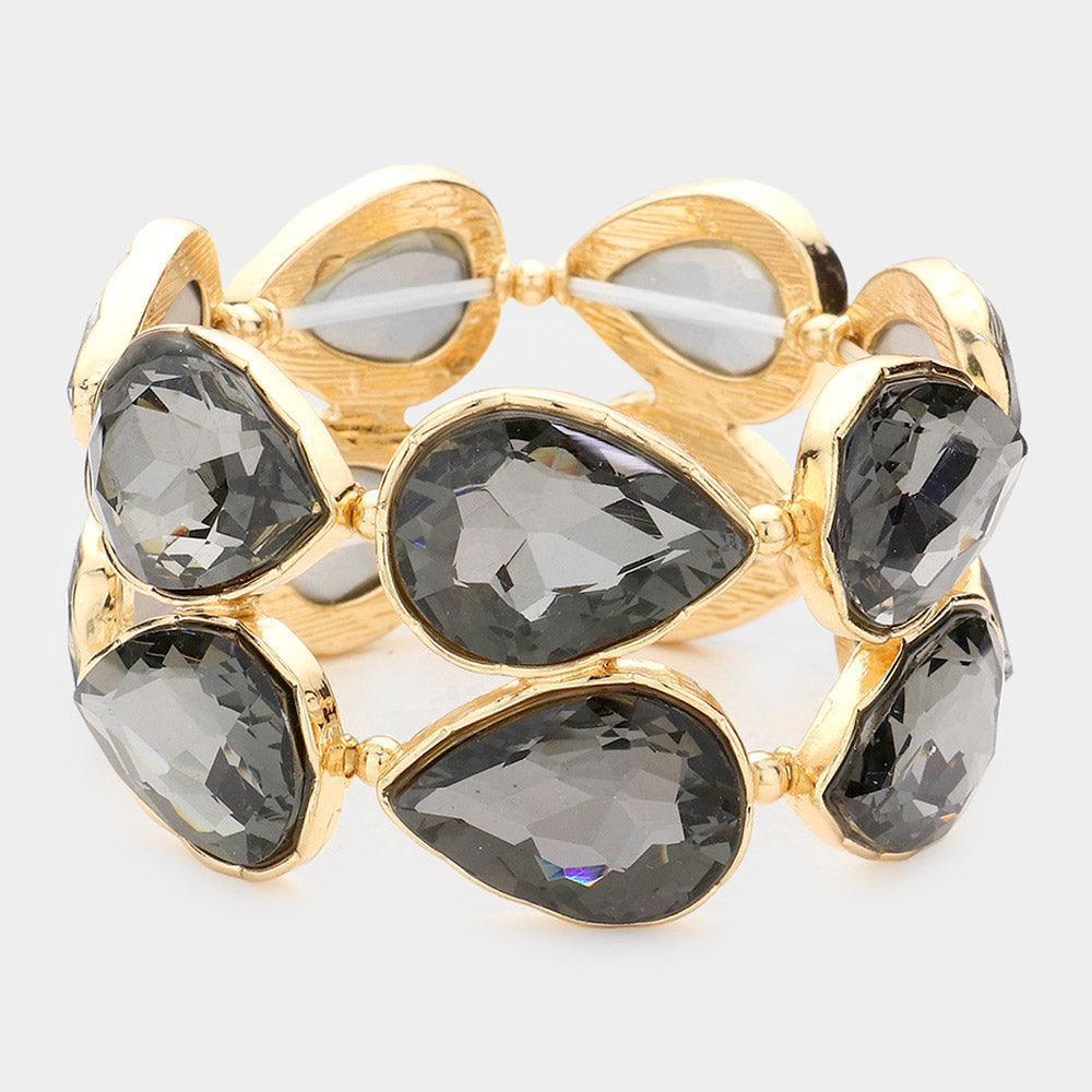 Black Teardrop Stone Stretch Evening Bracelet - Jewelry Store by Erik Rayo