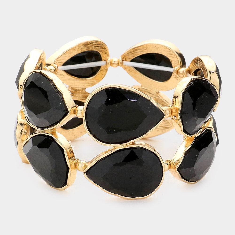 Black Teardrop Stone Stretch Evening Bracelet - Jewelry Store by Erik Rayo