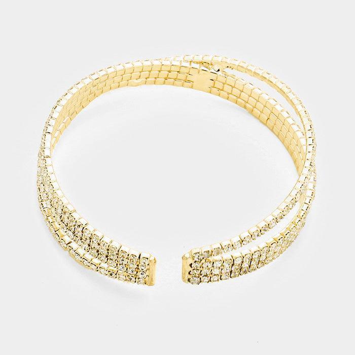 Gold Pave Crystal Rhinestone Crisscross Cuff Bracelet - Jewelry Store by Erik Rayo