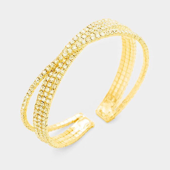 Gold Pave Crystal Rhinestone Crisscross Cuff Bracelet - Jewelry Store by Erik Rayo