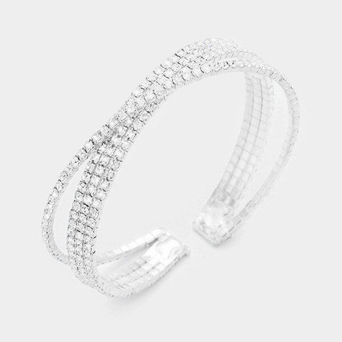 Silver Pave Crystal Rhinestone Crisscross Cuff Bracelet