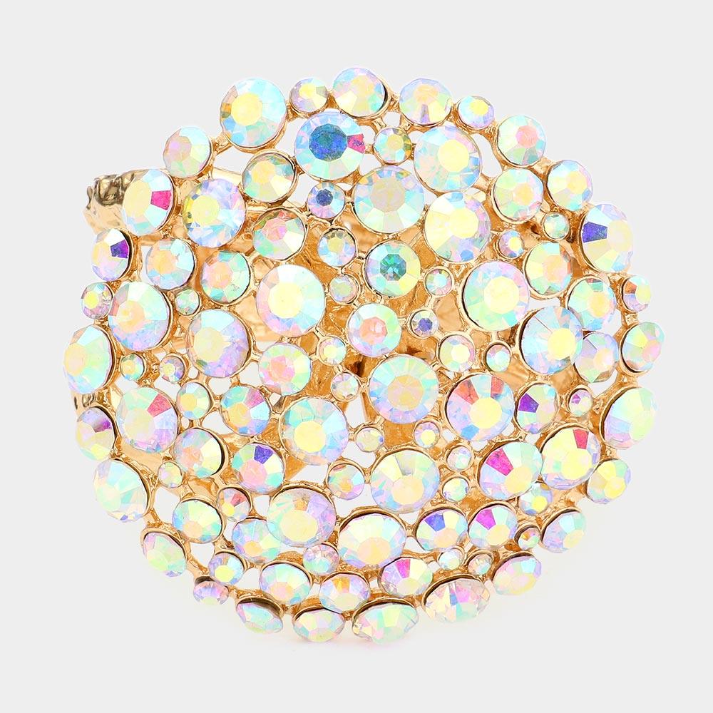 Gold Bubble Stone Cluster Round Hinged Bracelet