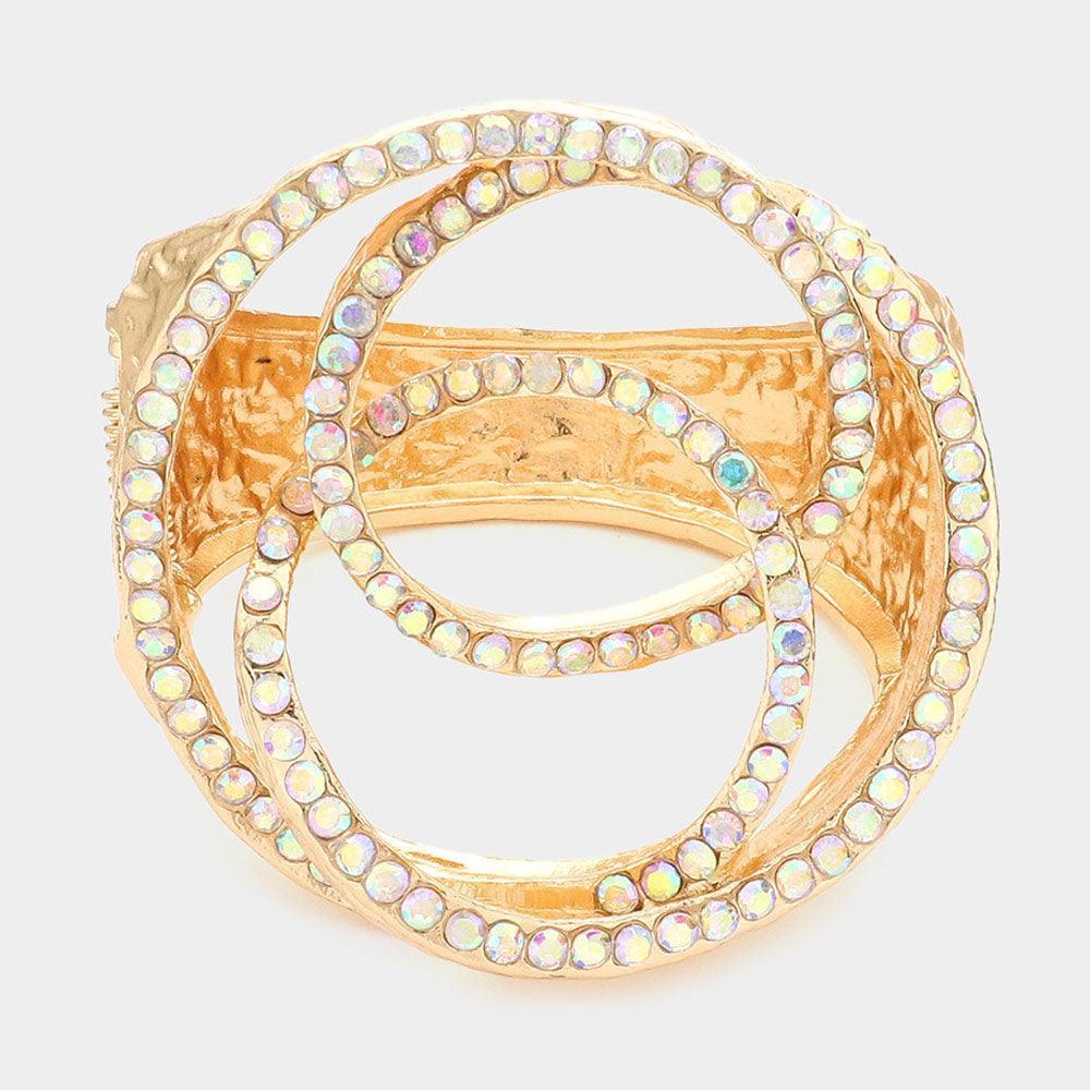 Gold Rhinestone Embellished Open Circle Link Hinged Bracelet - Jewelry Store by Erik Rayo