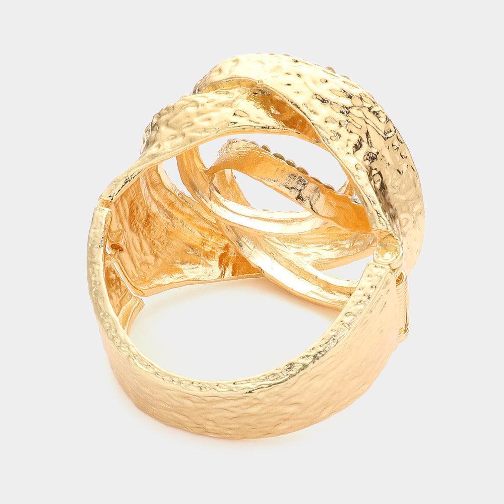 Cream Rhinestone Embellished Open Circle Link Hinged Bracelet - Jewelry Store by Erik Rayo