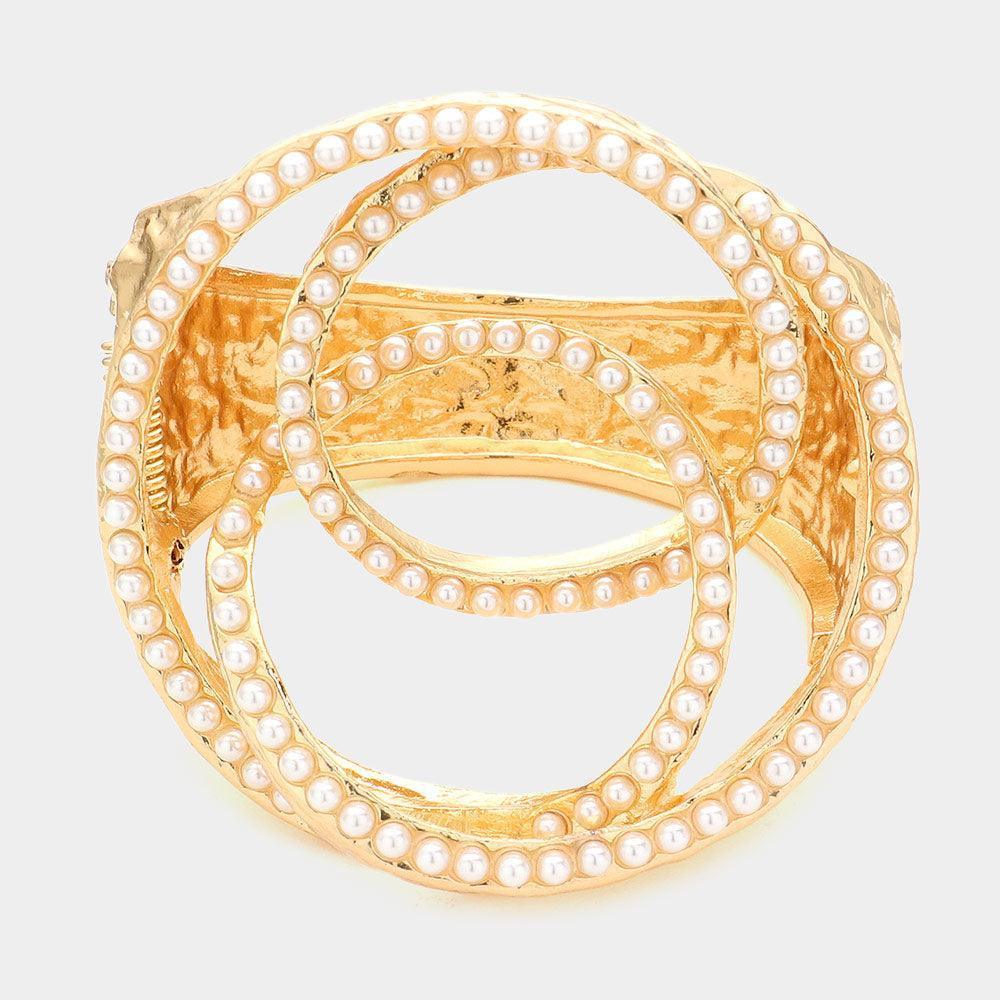 Cream Rhinestone Embellished Open Circle Link Hinged Bracelet - Jewelry Store by Erik Rayo