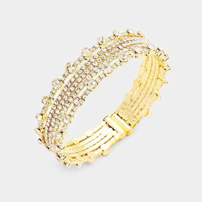 Clear Multi Strand Pave Crystal Rhinestone Cuff Evening Bracelet - Jewelry Store by Erik Rayo